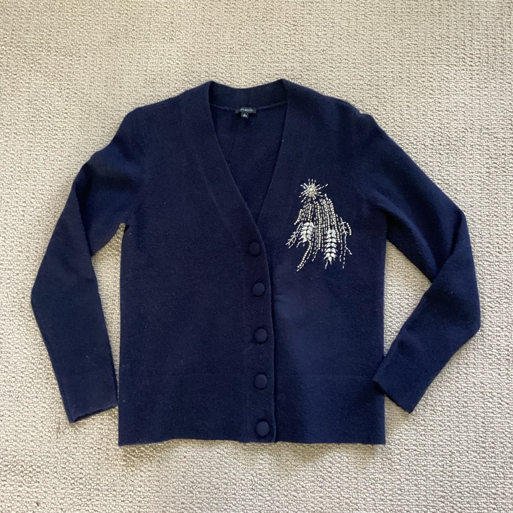 Talbots Navy Blue Embellished Cardigan